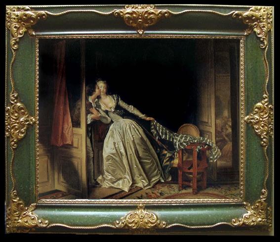 framed  Jean Honore Fragonard The Stolen Kiss, Ta119-4